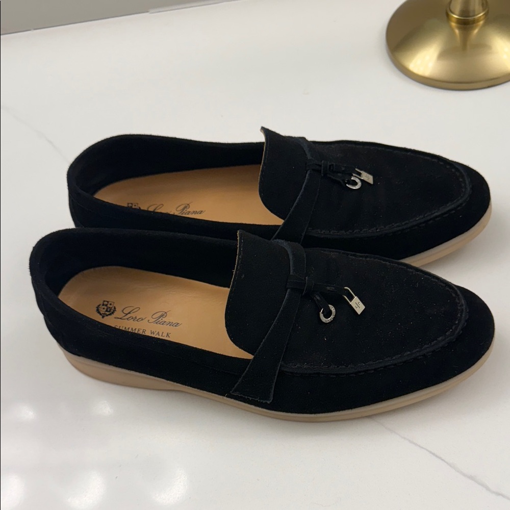 Loro Piana Black Suede Loafers
